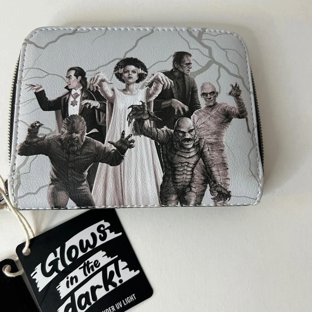 Universal Monsters Loungefly Glow In The Dark Wallet Gray Black 4 x 5" NWT - Picture 3 of 5